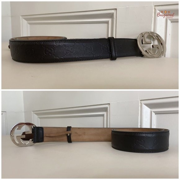 Authentic Gucci Black Guccissima Leather Silver Interlocking G Buckle Belt 95/38 - Picture 10 of 13